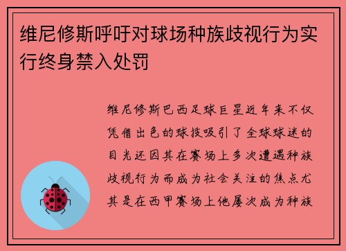维尼修斯呼吁对球场种族歧视行为实行终身禁入处罚 维尼修斯呼吁对球场种族歧视行为实行终身禁入处罚