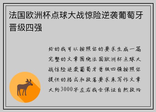 法国欧洲杯点球大战惊险逆袭葡萄牙晋级四强